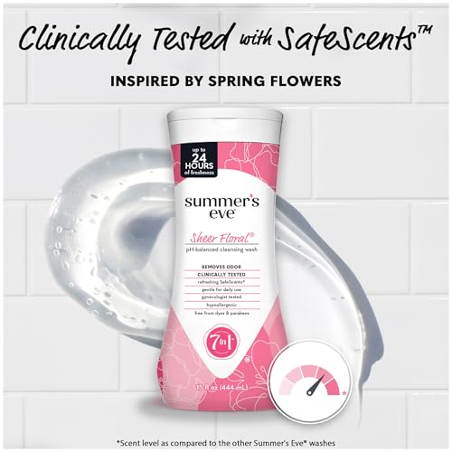 Image of Summer's Eve Feminine Wash, Sheer Floral, Daily pH-Balanced Body Wash for Women, Feminine Care to Remove Vaginal Odor, Gynecologist Tested, 15 Fl Oz (Pack of 3)