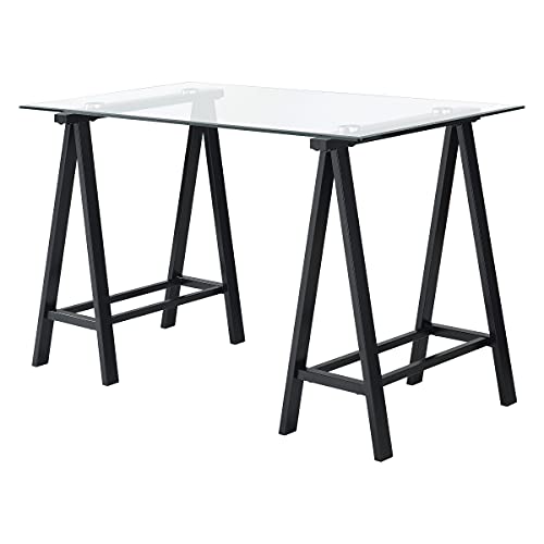 OSP Home Furnishings Middleton 47 Inch Desk with Clear Beveled Glass Top, Black Base - Thumbnail 5