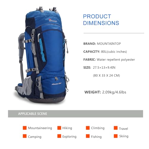 Mountaintop Rucksack 80L mit internem Rahmen für Wandern und Backpacking