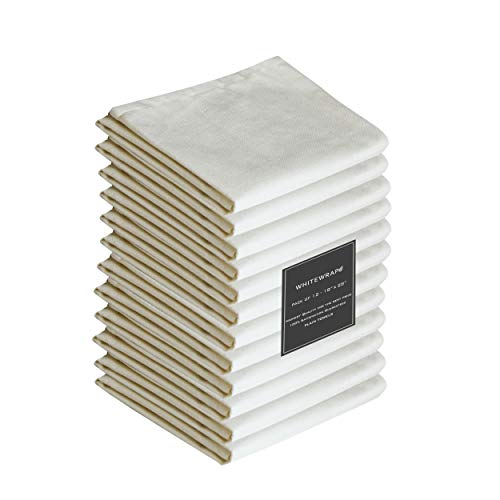 WHITEWRAP Pack of 12 Kitchen Dish Towels 100% Natural Ring Spun Cotton Soft Highly Absorbent Quick Dry Reusable Dish Cloths Hand Tea Shop Bar Towel - 18  x 28 , Natural