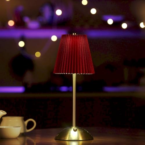 Image of NYRWANA Table Lamp | 2000mAh Battery | Home Decor, Lamps for Bedroom, Lamp for Living Room, Stepless Dimming, 3 Colour Touch Control, USB-c Charging (Metal - Red)