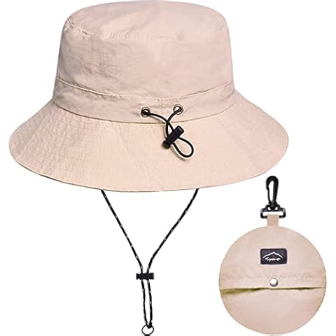 Beige Waterproof Bucket Hat for Women and Men - UV Protection Beach Sun Hat Fishing Safari Boonie Hat Rain Hat Adjustable Packable Cover