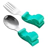 HAMPPLIES Esslernbesteck Kurzgriff Löffel mit Weichem Silikongriff Spülmaschinenfest Rutschfest...