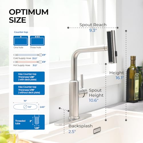 WEWE Waterfall Kitchen Faucet with Pull Down Sprayer, 3 Modes(Sweep/Stream/Waterfall) Rotary Switch Mode Stainless Steel Kitchen Sink Faucet Single Lever Handle Brushed Nickel Sink Fuacet - Thumbnail 6