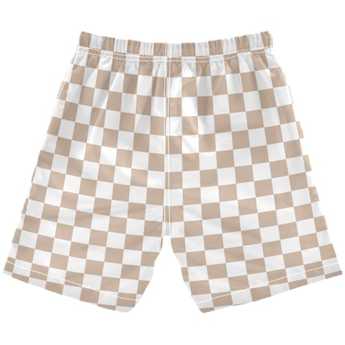 Brown White Checkered Boys Swim Trunks Kids Toddler Beach Board Shorts Teen Quick Dry Bathing Suit Swimsuit2