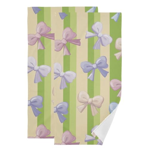 Toallas de mano decorativas de algodón, diseño suave a rayas con lazo útil 2
