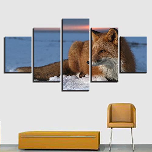 SMHCHA Leinwanddrucke 5 Stück Bilder Tier Fuchs Wandkunst Wohnzimmer Hd Poster Wohnkultur Wandkunst Kein Rahmen 125x60cm Cover