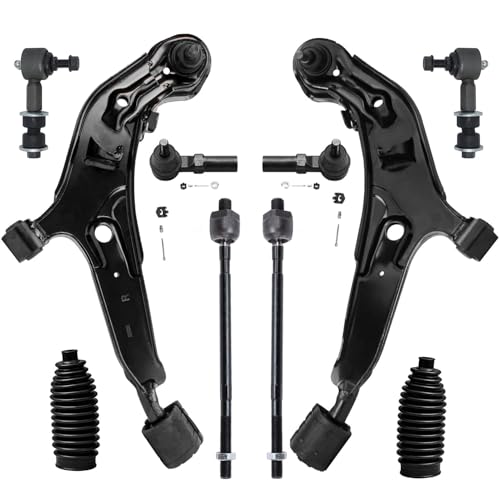 Image of Detroit Axle - 10pc Front End Kit for 1995-1999 Nissan Maxima 1996-1999 Infiniti I30 2 Lower Control Arms w /Ball Joints 4 Inner & Outer Tie Rods 2 Sway Bar Links 2 Boots 1997 1998 Replacement