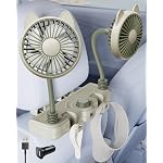 Dual 360 Hose Battery Powered Fan for Car Back Seat, 2 Storage Hook