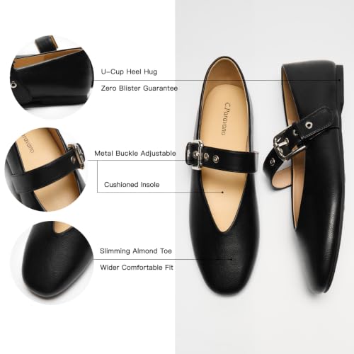 Image of C.Paravano Women's Flats Shoes | Comfortable Slip on Shoes | Ballet Flats Dress Shoes | Round Toe Mary Jane Flats with Metal Buckle Strap