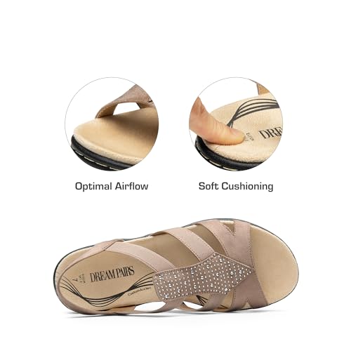 DREAM PAIRS DREAM PAIRS Women's Comfortable Arch Support Dressy Flat Sandals Elastic Open Toe Walking Shoes for Summer,Size 8.5,Taupe,SDFS2420W
