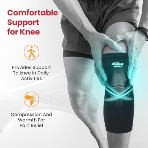 Image of AGEasy Cotton Comfort Knee Sleeve for Arthritis & Joint Pain Relief | Soft Cotton Lining, Non-Slip Grip, 4-Way Stretch Compression Support for Men & Women | Easy Wear Finger Loops, Knee Stability & Mobility Support
