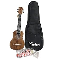 Ukuleles By Coban Soprano with Back & Sides Laminated Koa, 23" size Ukulele Coban Soprano with Fingerboard Composite wood, Neck Mahogany Ukulele Soprano with Topboard Laminated Koa, Bridge Walnut, Binding Solid Maple Binding with Colour Shells Inlaid...