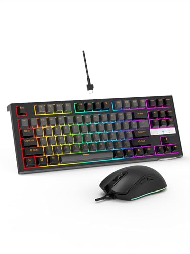 NPET CR87 RGB Gaming Keyboard & Mouse Combo - 87 Key Hot-Swappable Mechanical, Linear Red Switches (45g), 7200DPI Mouse, Anti-Ghosting, Plug & Play for PC/Mac/Xbox (Black Grey)