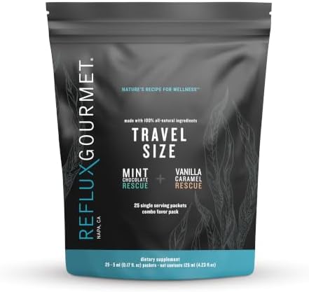 Singe Serve Rescue Pack (25) - Vanilla Caramel Rescue & Mint Chocolate Rescue: All-Natural Alginate Therapy, Provides Reflux Relief, Natural Supplement for GERD, LPR, Heartburn Relief
