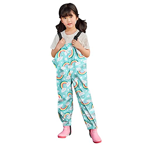 Kids Toddler Waterproof Rain Bib Pants Boys Girls Cartoon Rainbow Suspender Lightweight Muddy Play Overalls Rainwear2