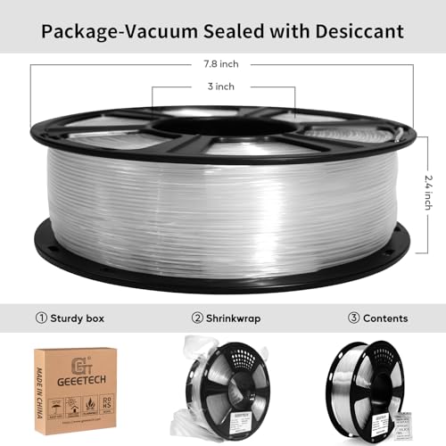 Image of Geeetech Clear PLA Filament 1.75mm, Excellent Transparency, Neatly Wound 3D Printer Filament 1kg(2.2lbs), Transparent PLA Fit Most FDM 3D Printers