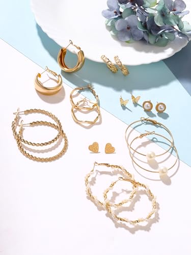 Image of Yellow Chimes Earrings for Women and Girls | Fashion Gold Stud & Hoop Set | Gold Plated Hoop & Studs Earring | Western Hoop Earrings Combo | Birthday Gift for Girls & Women Anniversary Gift for Wife