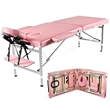 Senrob Massage Tables Portable 24' Wide Adjustable Folding Massage Bed, Lightweight Aluminum Esthetician Bed, Tattoo Chair for Client,Tattoo Table for Spa and Beauty Professionals (Pink)