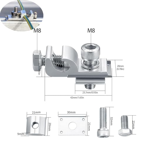 Solarmodul Erdungsklemmen Set, 8 Stück, M8 Edelstahl, 42mm x 20mm, für Photovoltaik-Module