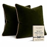 Blau Marité 2 Pack Velvet Decorative Throw Pillow Covers, 18'x18', Green and Camel, Solid, Modern, Contrast Piping, Indoor Use, Bedroom & Living Room