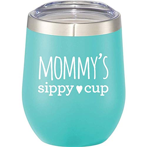 Mommy's Sippy Cup - 12 Ounce Stainless Steel Stemless Wine Tumbler with Lid
