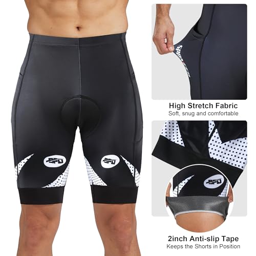 sponeed Shorts de ciclismo masculinos com bolsos acolchoados, Bolso branco, M