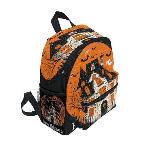 Scary Halloween Orange Spooky Kids School Backpacks Bottle Pockets Boys Student Book Bags for Airplane M4