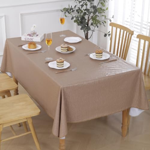 Image of Walrus Heavy Duty Vinyl Tablecloth with Flannel Backing Waterproof Oil-Proof Plastic Table Cloth Stain-Resistant Wipeable Table Cover for Indoor and Outdoor (Coffee Taupe,60x102 Inch)
