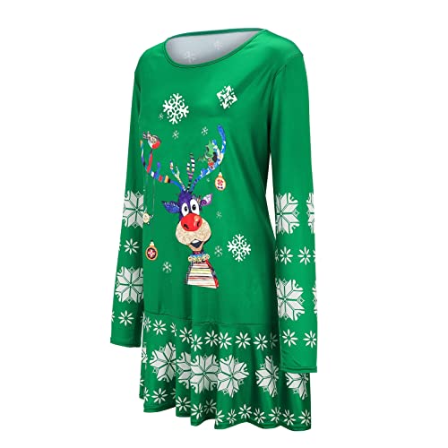 Kwatieh Dames Kerst Jurken Gedrukt Ronde Hals Lange Mouw Herfst en Winter Jurken Sexy Casual Korte Rok Bodycon Winter - Afbeelding 5