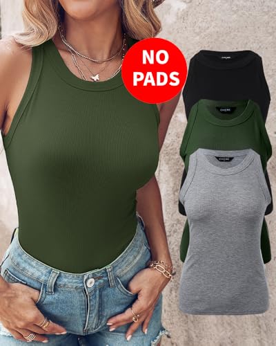 CHICME 3 Piece Womens Tank Tops Sleeveless Basic Cami Shirt Slim Knit Ribbed Racerback Blouses2