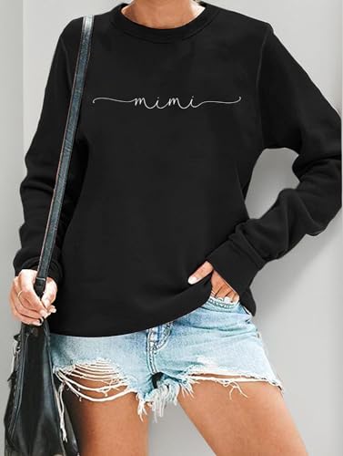 Image of RFBIQI Mimi Sweatshirt Women Funny Letter Print Grandma Gift Pullover Top Nana Casual Crewneck Long Sleeve Tee Shirt
