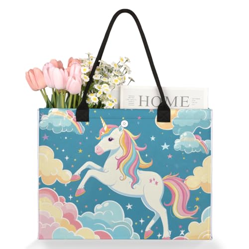Rainbow Unicorn Stars Tote Bag for Women Large Beach Bag Reusable Tote Bags for Work Travel Beach Shopping3