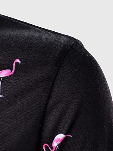 Floerns Men's Causal Short Sleeve Polo Shirts Contrast Collar Half Placket T-Shirts Black Flamingo S #TOP2