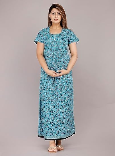 Image of OFEEFAN Cotton Nighty for Women - Pack of 2 Printed Maxi Gowns, Ankle-Length Night Dresses, Soft & Breathable Sleepwear - Free Size