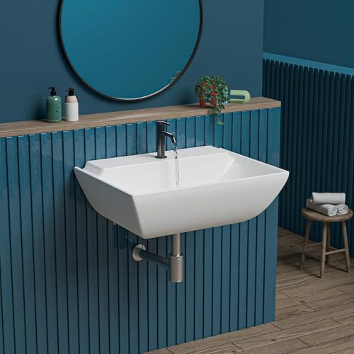 Image of Bell Wall Mount And Table Top (2 In 1) Wash Basin For Bathroom | Counter Wash Basin For Living Room | Washbasin| Tabletop Ceramic Bathroom Table Top Basin 45 x 35 x 15 CM (Squaedo)