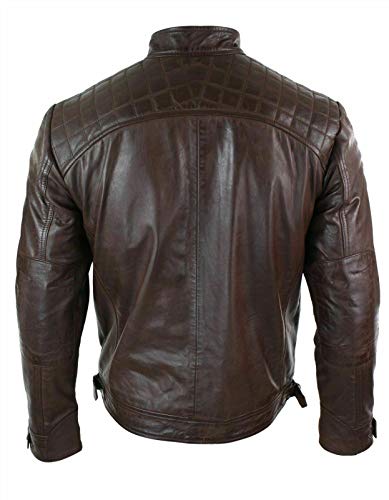 Image of Mens Vintage Retro Biker Cafe Racer Jackets - Diamond Quilted Style Genuine Leather Motorcycle Jacket