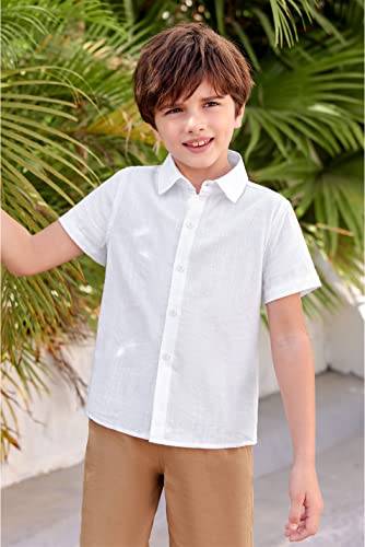 Toddler Baby Boys Button Down Shirts Short Sleeve White Dress Shirt Soft Cotton Kids Tops 1-2T #TOP2