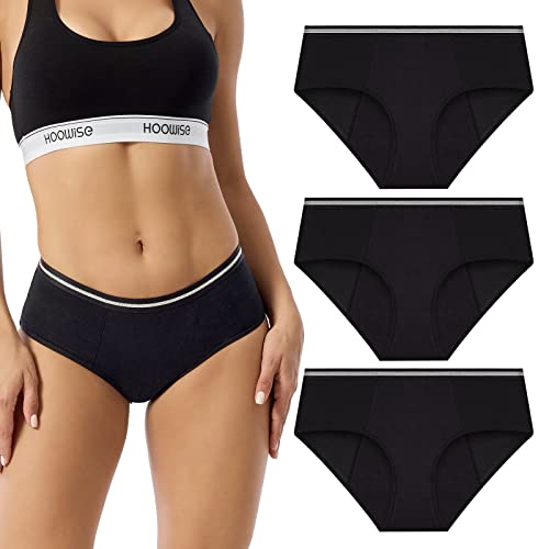 HOOWiSE Period Underwear for women,Absorbent Hipster Period Panties for women and teens (as1, alpha, 3x_l, regular, regular, Black 3Pack)