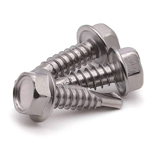 #8 x 5/8\" (100 Pack) Hex Washer Head Self Drilling Screws (1/2\" to 2\" Available), 410 Stainless Steel Self Tapping Sheet Metal Screws, No Pre-drilled Needs - Thumbnail 5
