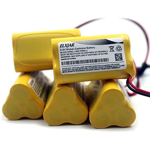 elxjar (5-Pack) 3.6V 900mAh AA ELB-B001 NiCad Battery Replacement for Lithonia Unitech 0253799 ANIC1566 ELBB001 AA900MAH Emergency/Exit Light/Fire Exit Sign Cover