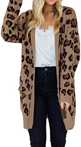 Front Leopard Print Cardigan Pockets 