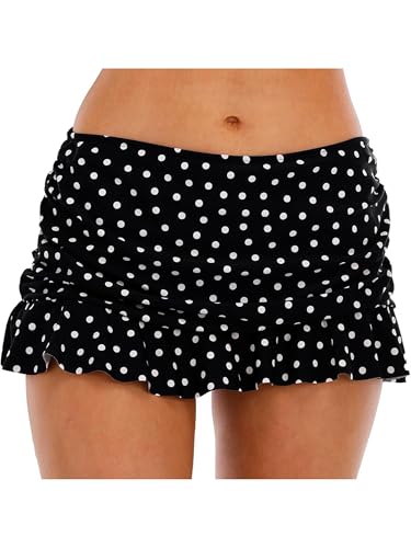 MBZJSDKHLK Women's Ruched Ruffle Mini Swim Skirts Solid Low Waist Casual Swimsuit Fashion Sexy Tummy Control Bikini Bottoms (A-Black, M)