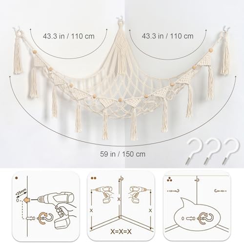 ASTNIC Stuffed Animal Hammock Corner Net with LED Light, Toy Net Hammock for Stuffed Animals Storage Macrame Boho Stuffed Animal Nets for Plushies Home Bedroom Room Decor by ASTNIC - Image 3