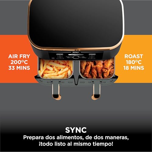 Miniatura 4 de Ninja Foodi Max Freidora De Aire Con Compartimento Doble, 9,6 L, 6 En 1, No Usa Aceite, Max Crisp, Asar, Hornear Y Más, Pinzas, 8 Porciones, Cestas Antiadherentes, En Cobre Y Negro, Af400eucp