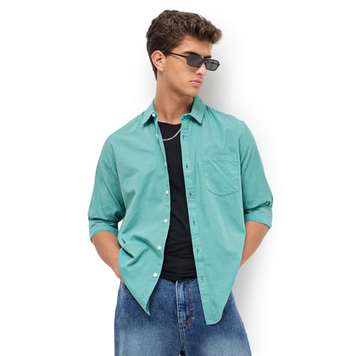Image of Urbano Fashion Men's Cotton Full Sleeve Regular Fit Casual Solid Slub Shirt with Spread Collar