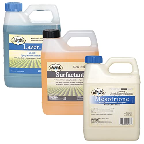 Liquid Harvest Lazer Blue Spray Pattern Indicator 32 Oz, Surfactant 32 Oz, And Mesotrione 32 Oz Bundle For Effective Weed Control #TOP28