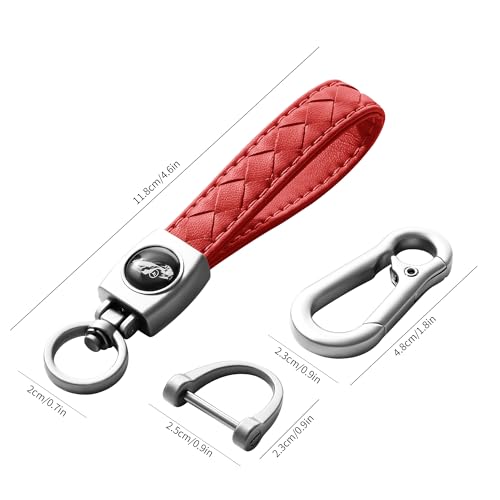 Image of Gkeygo Carabiner Keychain, Universal Heavy Duty Woven Handmade Leather Key Chain, Car Fob Key Keychains with 360 Degree Rotatable Snap Swivel and Anti-Lost D-Ring for Men and Women, Silver - Red