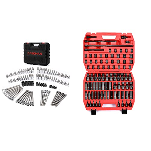 Casoman 107 Pieces Bit Socket Set, 1/4", 3/8" And 1/2" Drive & Casoman 87 Pcs 3/8" Drive Master Impact Socket Set, Sae&Metric Standard,Deep,Swivel Sockets,Cr-Mo Steel #TOP19