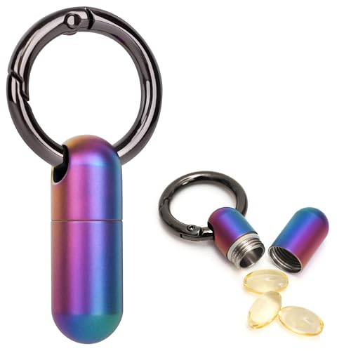 TISKY Small Keychain Pill Holder Titanium,Waterproof Tiny Pill Container with Keyring,Mini Portable Pill Case for Travel,Pill Organizer for Purse Pocket(Multicolor)